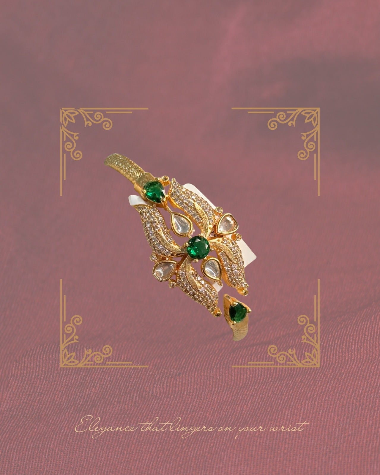 Emerald & Crystal Floral Cuff