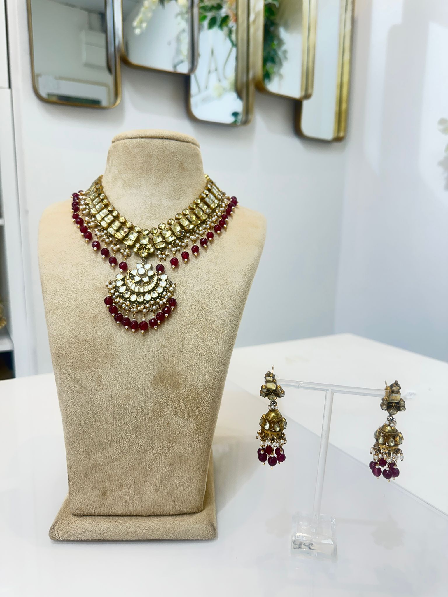 Royal Kundan Choker Necklace Set with Ruby Drops