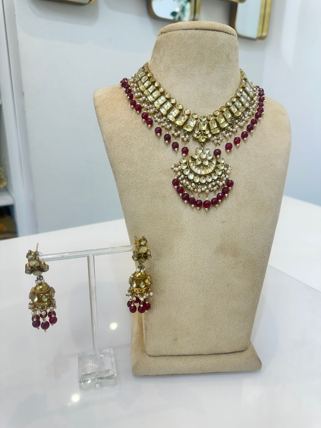 Royal Kundan Choker Necklace Set with Ruby Drops