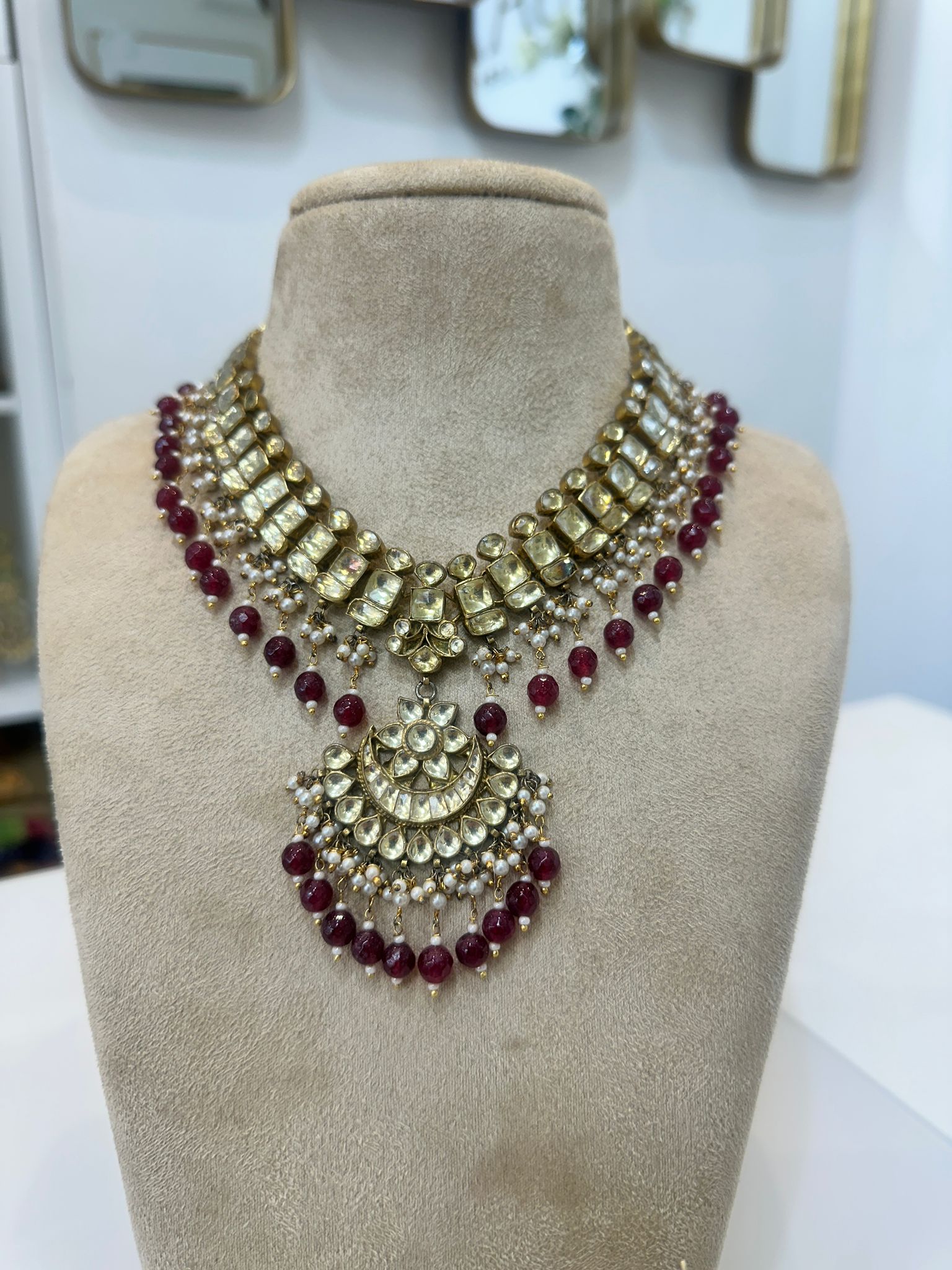 Royal Kundan Choker Necklace Set with Ruby Drops