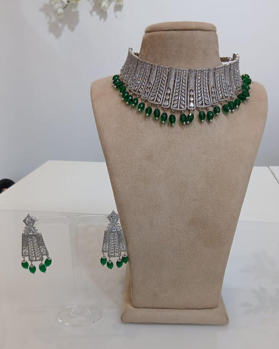 Emerald Drop Choker Necklace Set