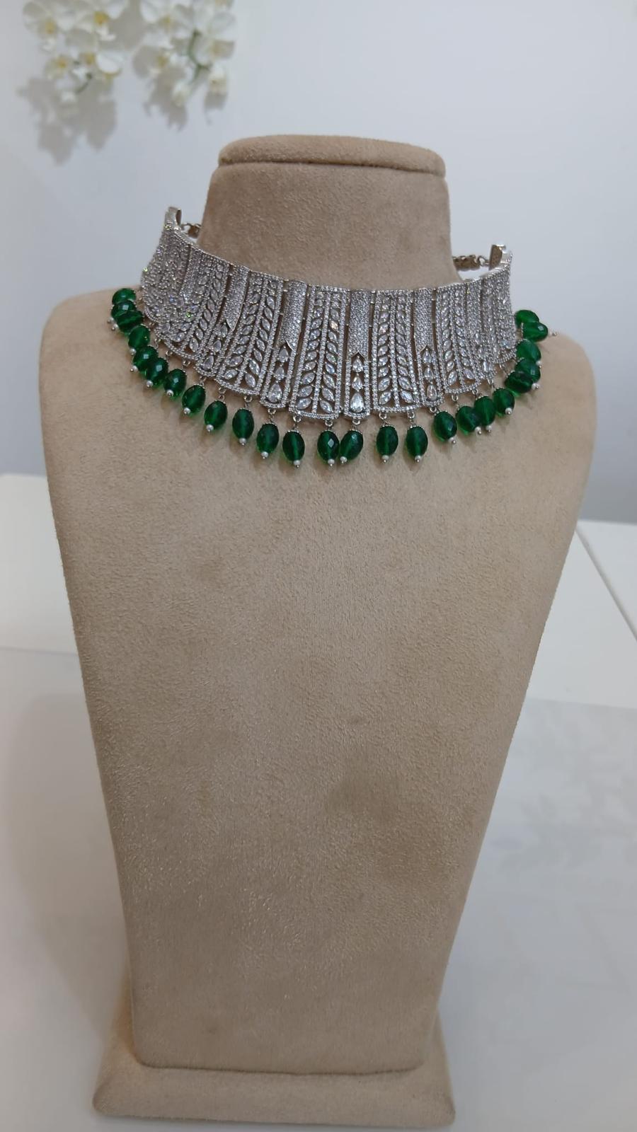 Emerald Drop Choker Necklace Set