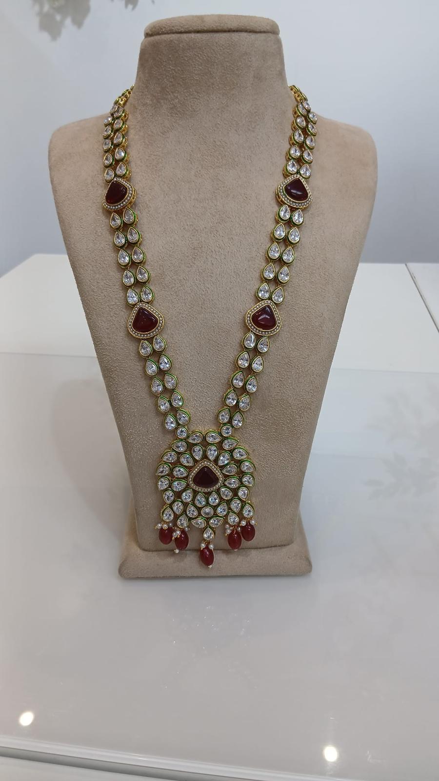 Regal Kundan Ruby Long Necklace Set