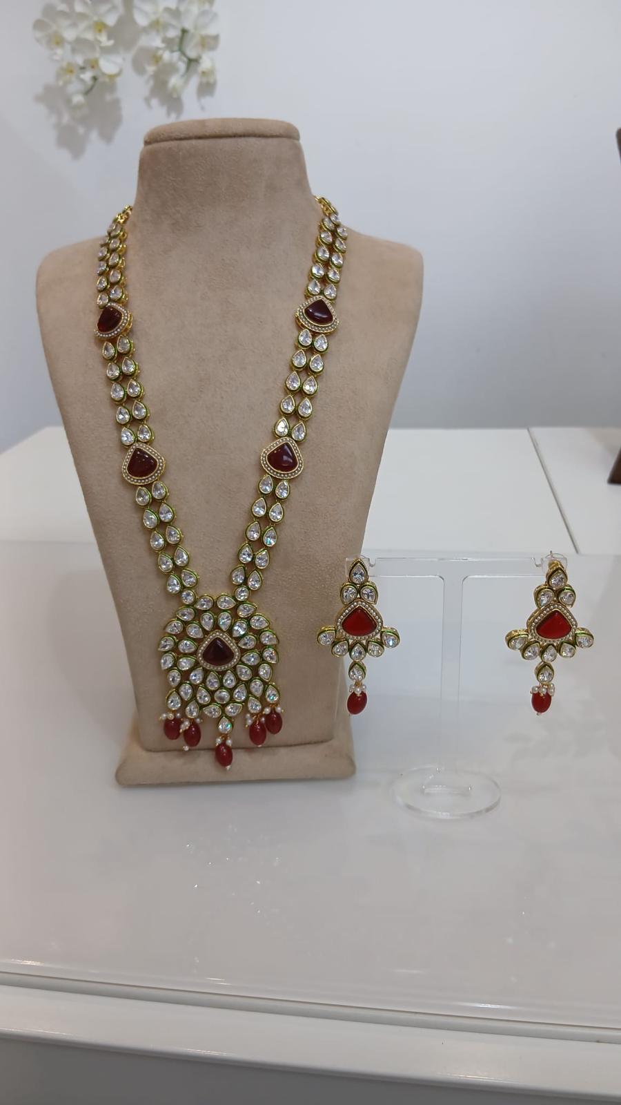 Regal Kundan Ruby Long Necklace Set