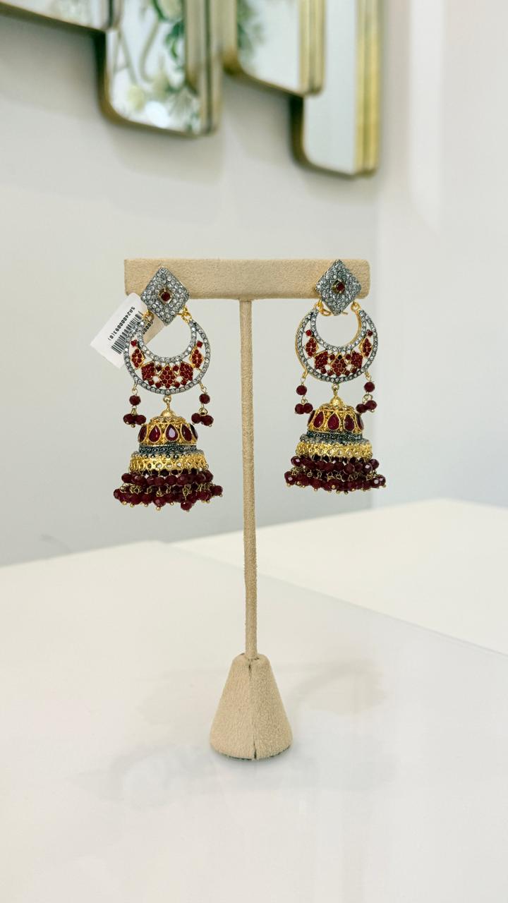 Traditional Maroon Jhumka Earrings