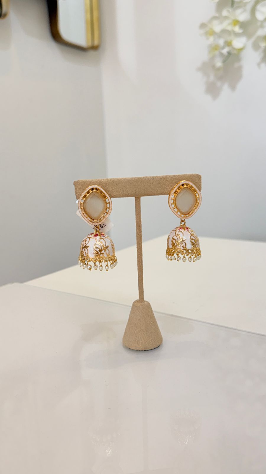 White Enamel Dome Jhumka
