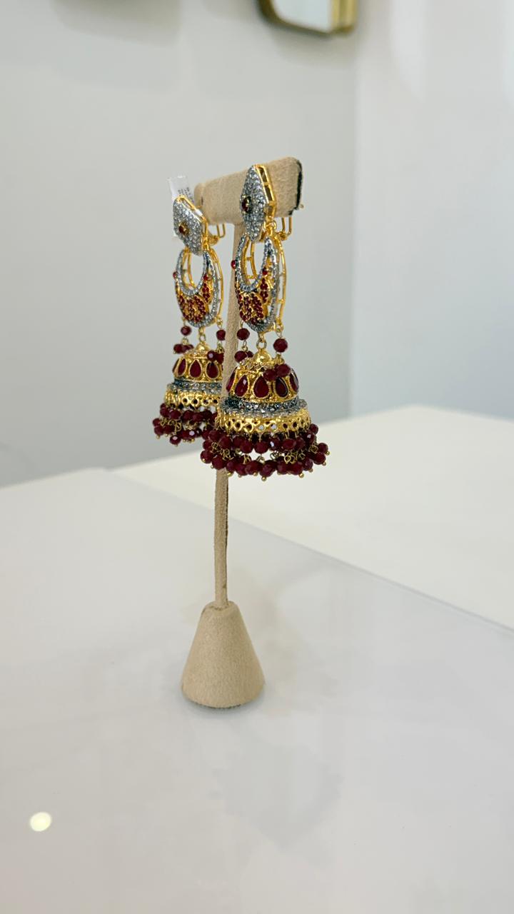 Traditional Maroon Jhumka Earrings