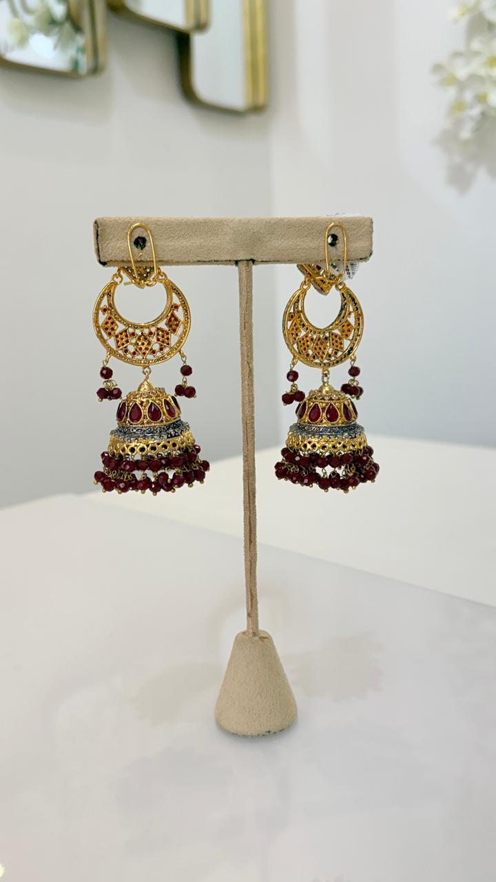 Traditional Maroon Jhumka Earrings
