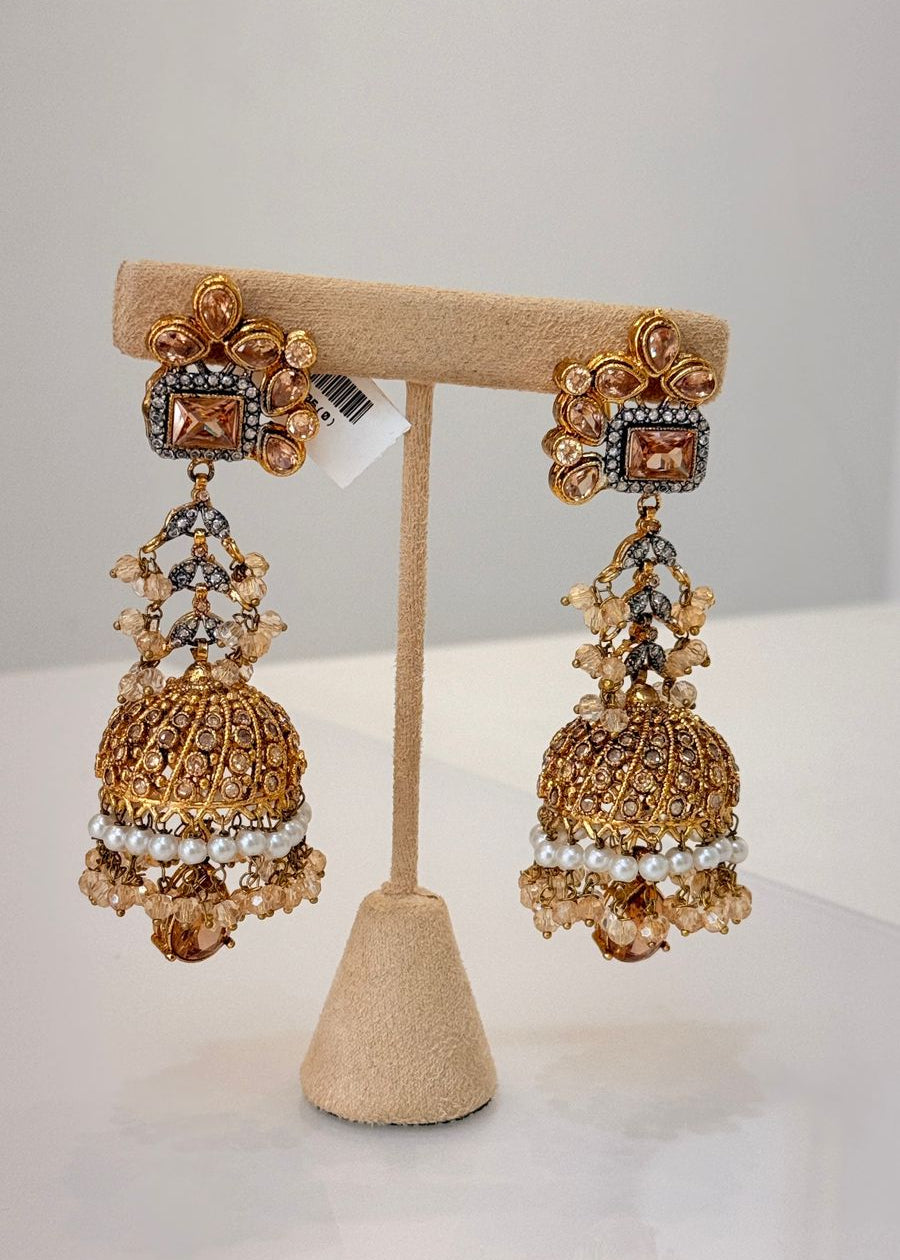 Golden Crystal Jhumka Earrings