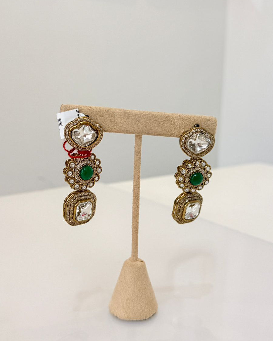 Emerald Kundan Drop Earrings