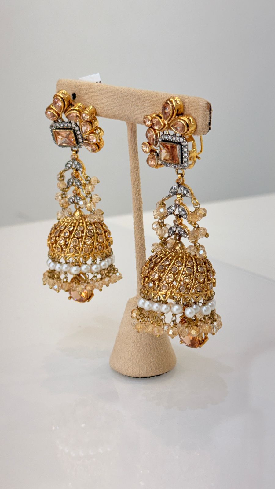 Golden Crystal Jhumka Earrings
