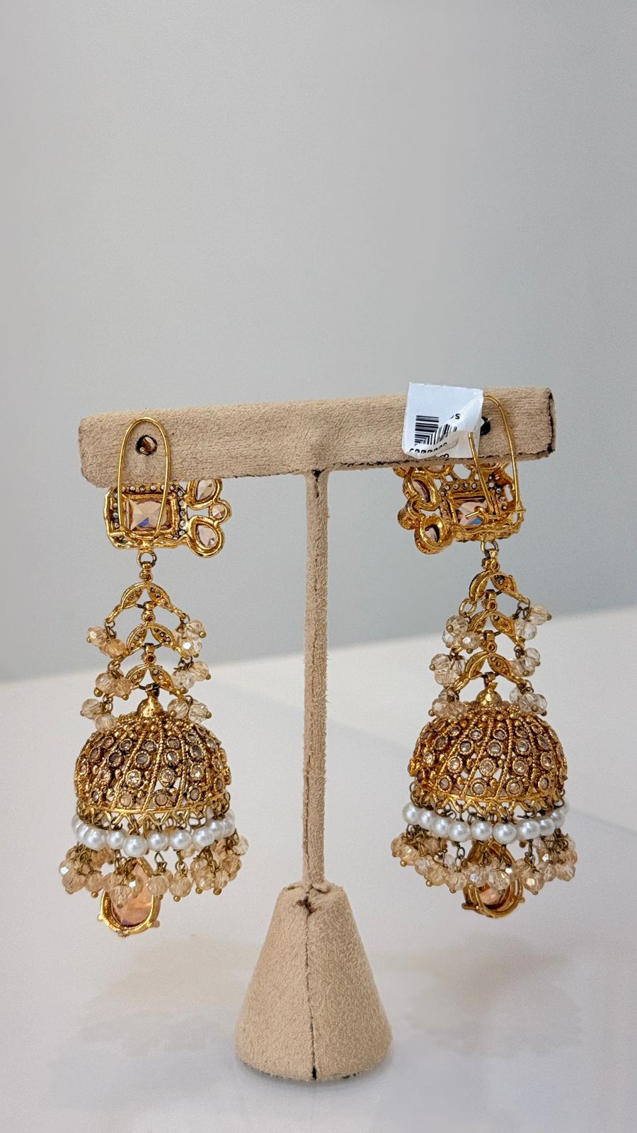 Golden Crystal Jhumka Earrings