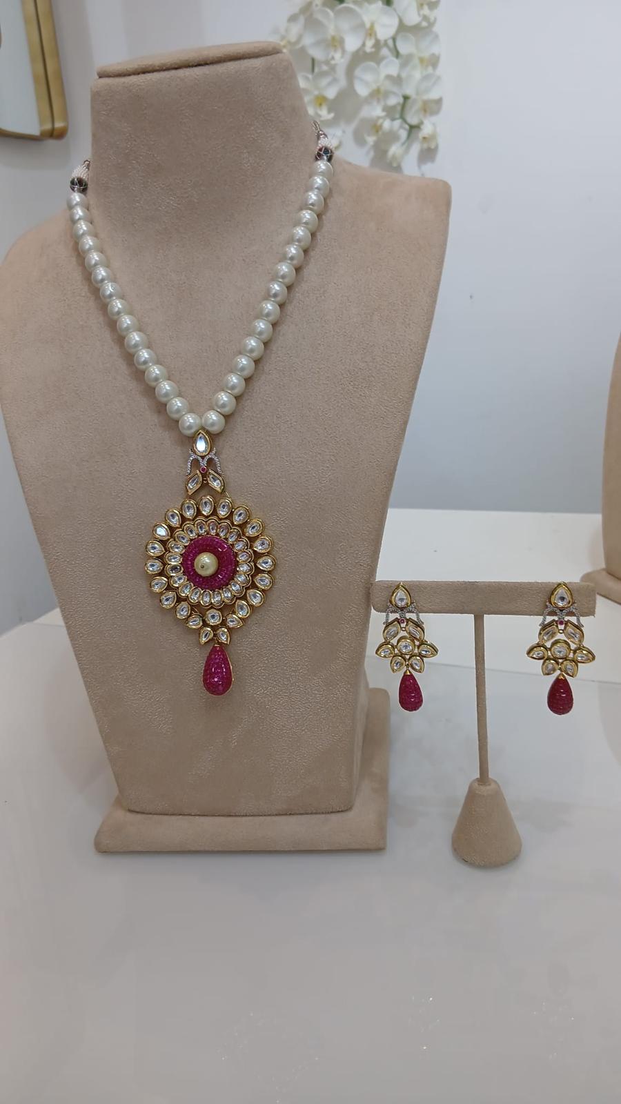 Pearl Drop Ruby Pendant Set