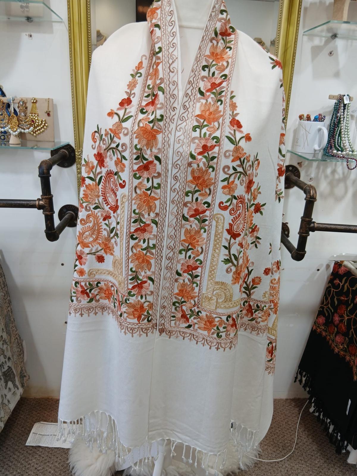 Pearl Blush Kashmiri Embroidered Floral Shawl Wrap