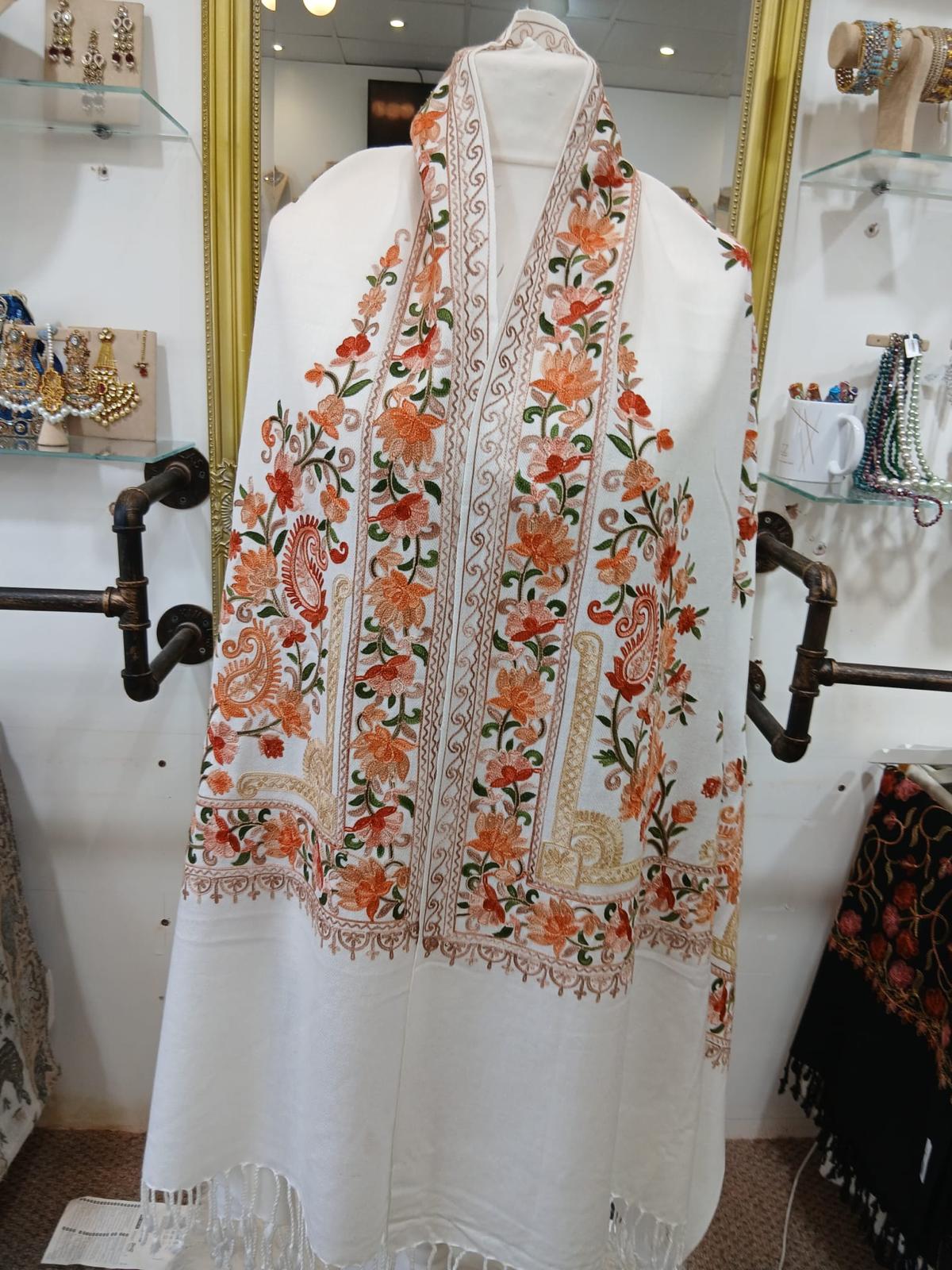 Pearl Blush Kashmiri Embroidered Floral Shawl Wrap