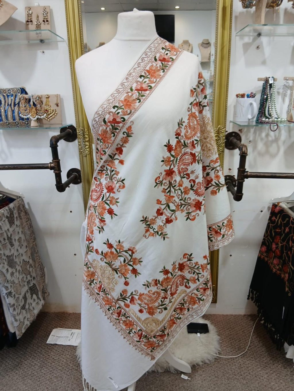 Pearl Blush Kashmiri Embroidered Floral Shawl Wrap