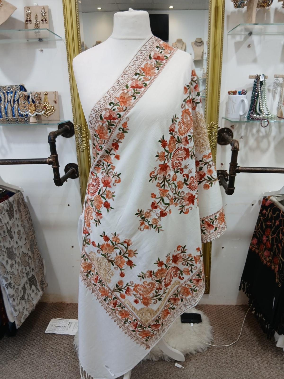 Pearl Blush Kashmiri Embroidered Floral Shawl Wrap