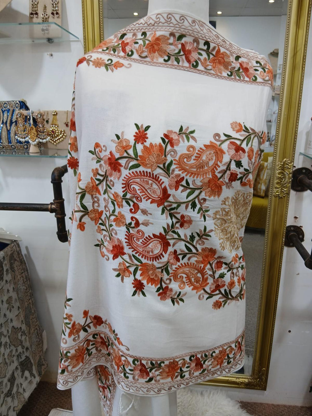 Pearl Blush Kashmiri Embroidered Floral Shawl Wrap
