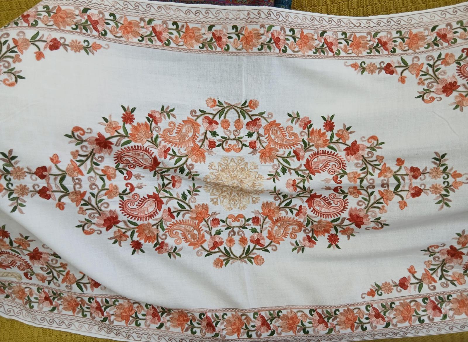 Pearl Blush Kashmiri Embroidered Floral Shawl Wrap