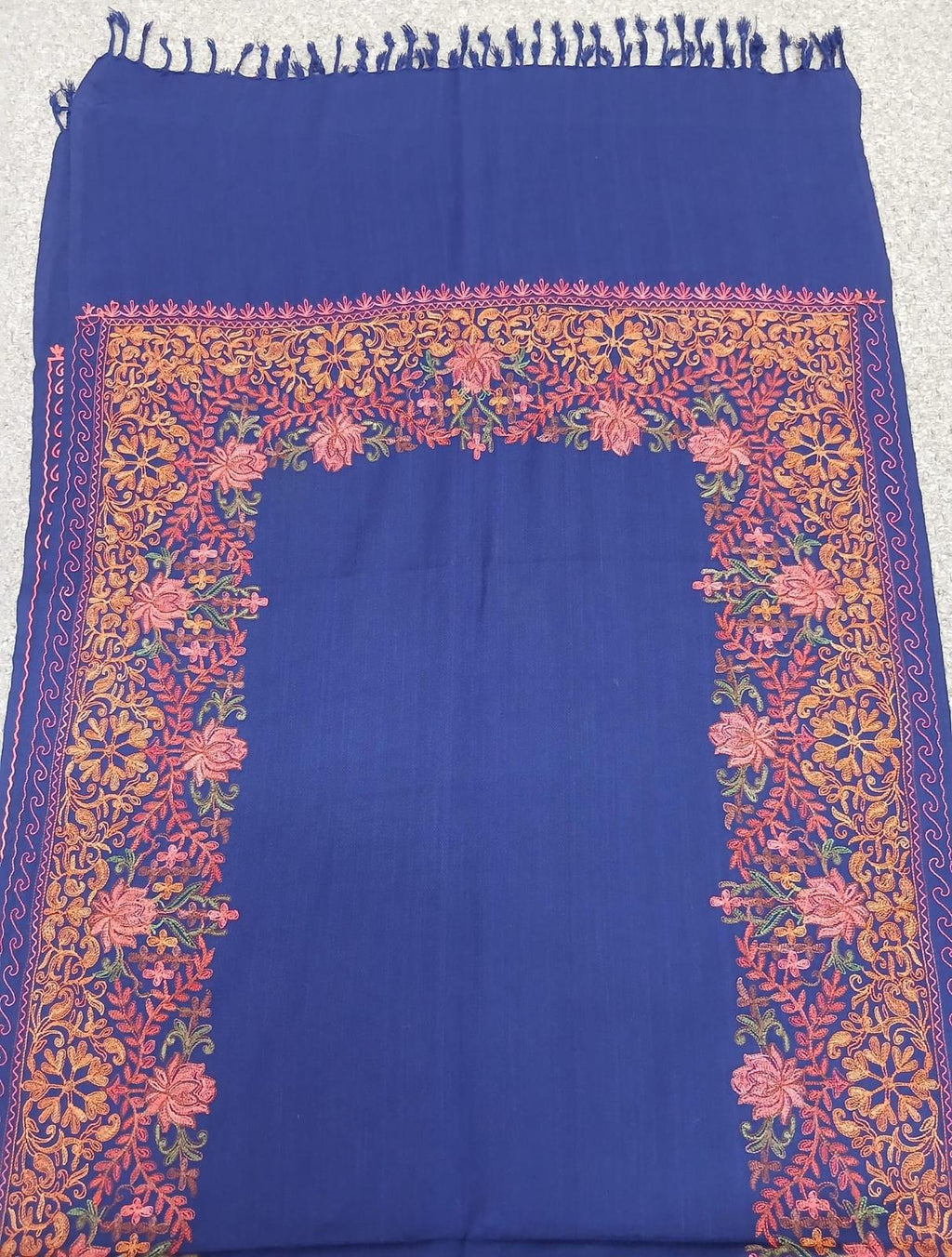 Royal Sapphire Kashmiri Floral Border Shawl Wrap