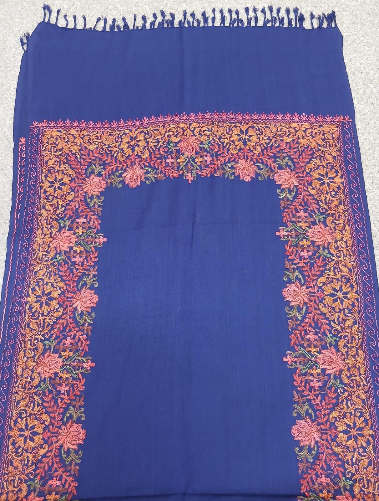 Royal Sapphire Kashmiri Floral Border Shawl Wrap
