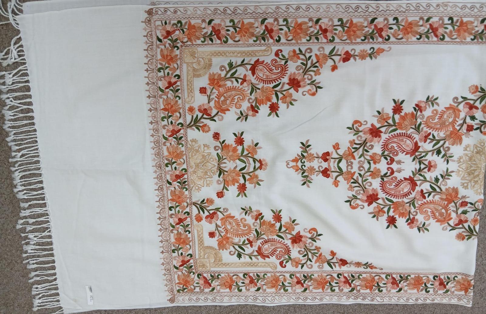 Pearl Blush Kashmiri Embroidered Floral Shawl Wrap