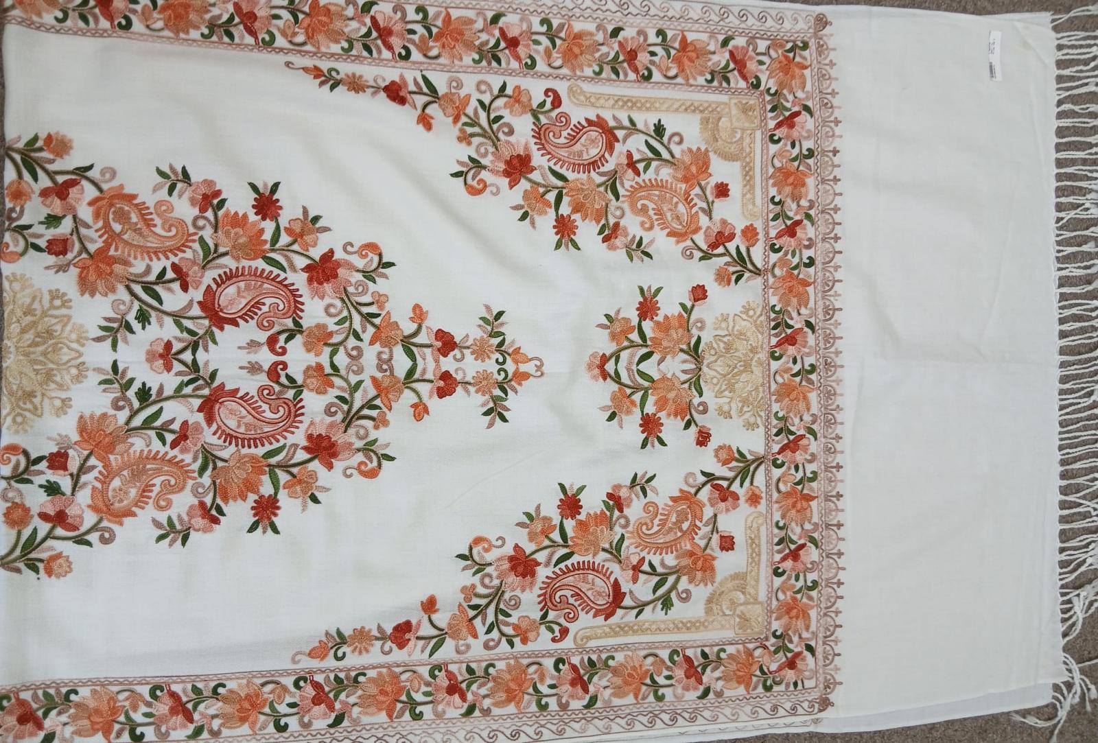 Pearl Blush Kashmiri Embroidered Floral Shawl Wrap