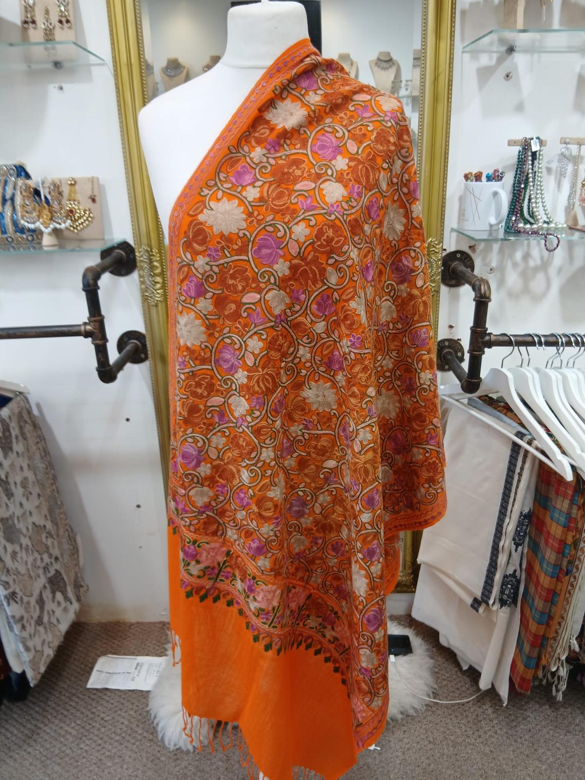 Sunset Garden Kashmiri Embroidered Shawl