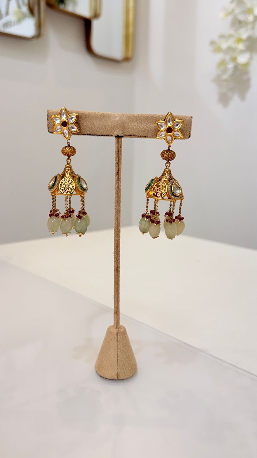 Gold Kundan Pearl Choker Set with Traditional Jhumka Earrings