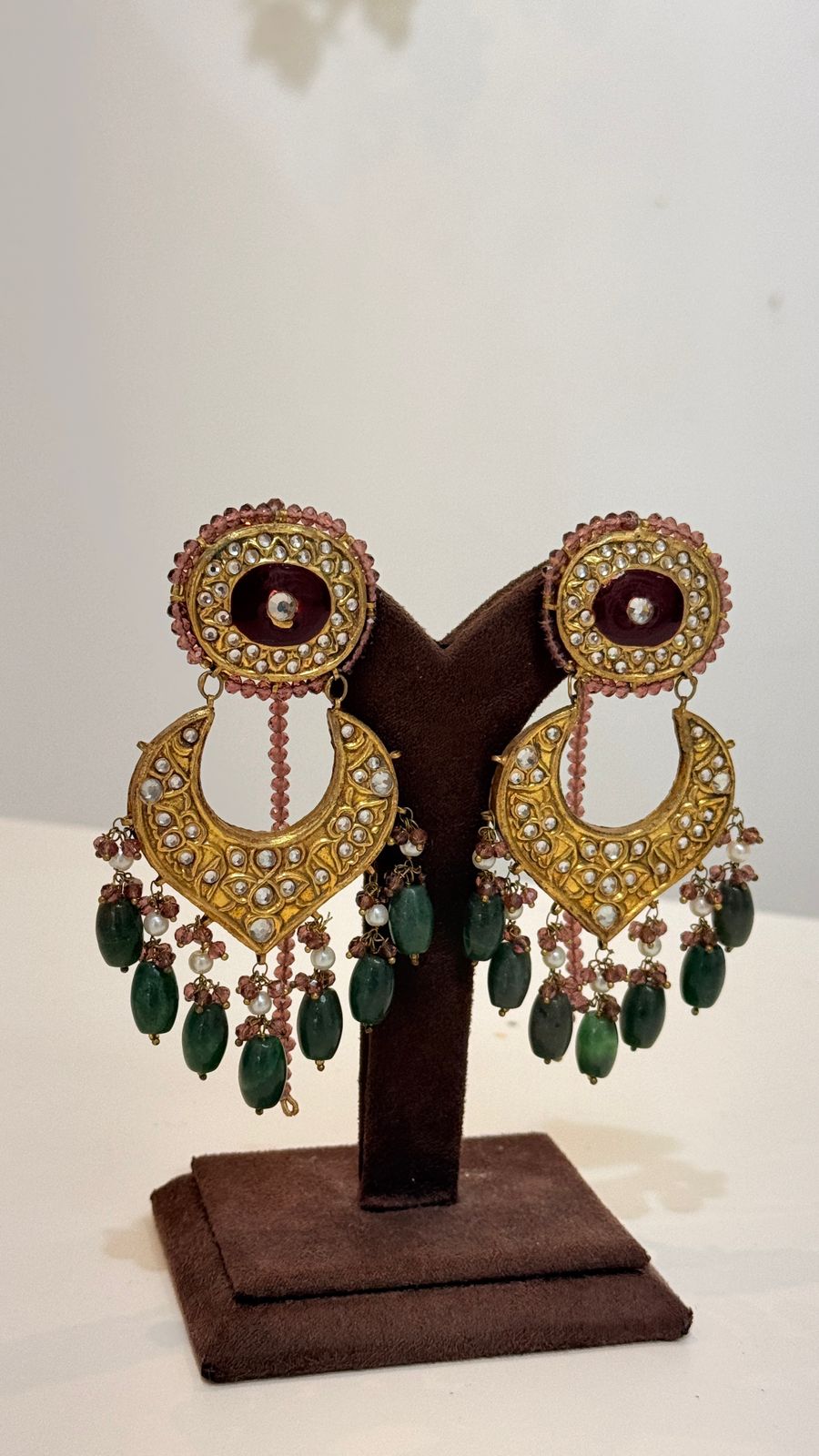 Royal Gold Kundan Choker Necklace Set with Green Bead Drops and Matching Earrings