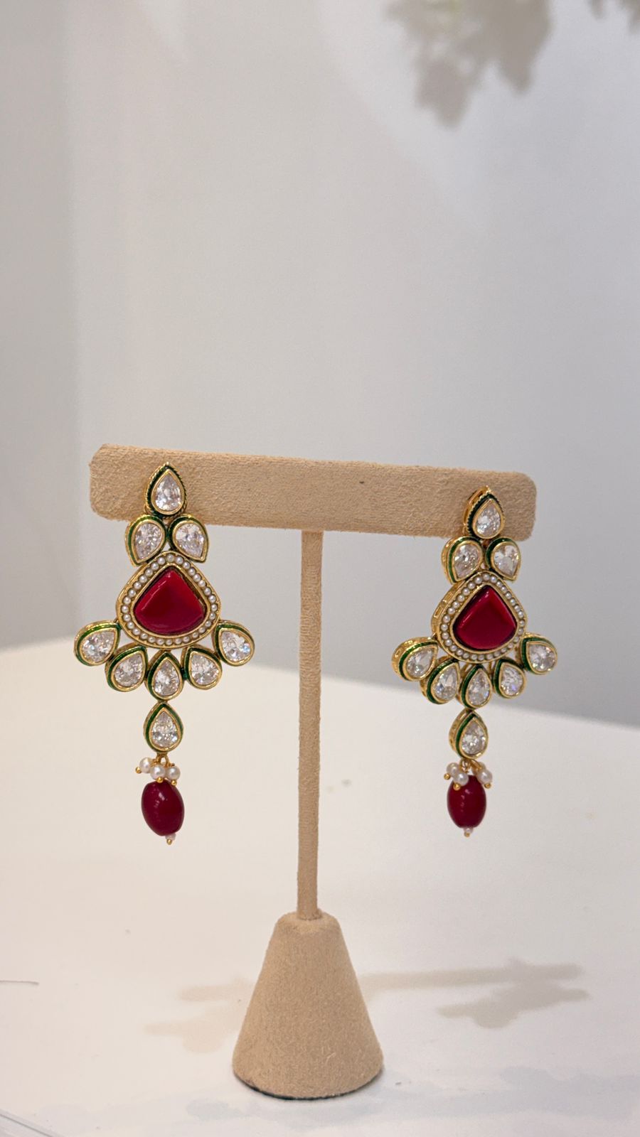 Ruby Red Kundan Necklace Set with Matching Drop Earrings