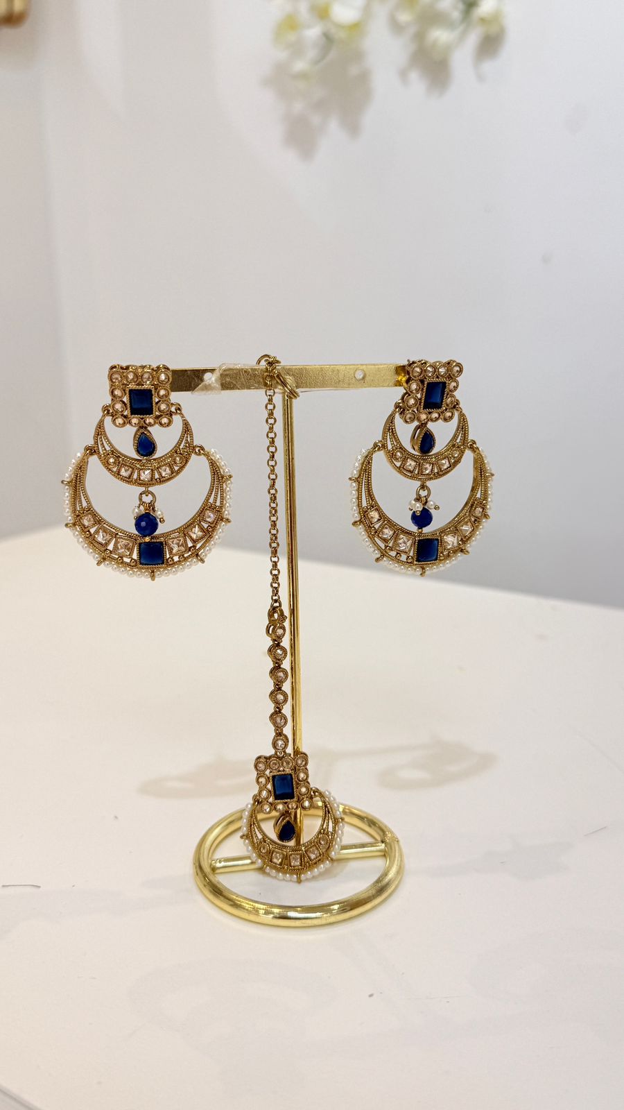Navy Blue Stone Heritage Choker with Earrings and Maang Tikka