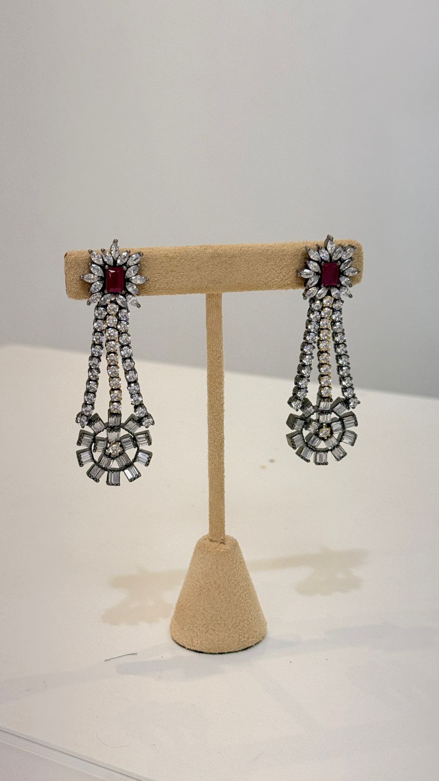 Ruby Stone Silver Layered Necklace Set with Earrings and Tikka