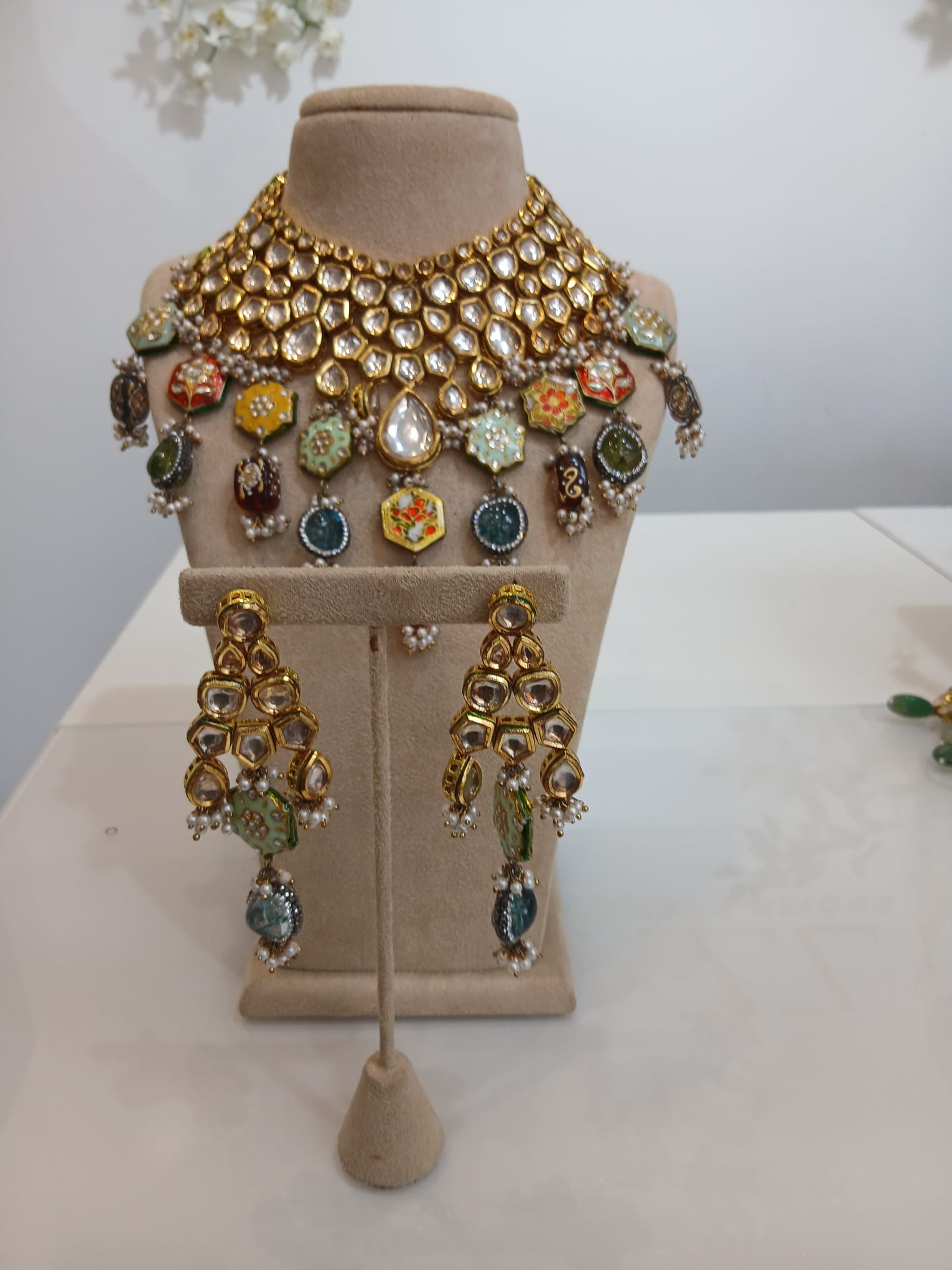 Heritage Gold Polki Choker Set with Multicolour Enamel Drops