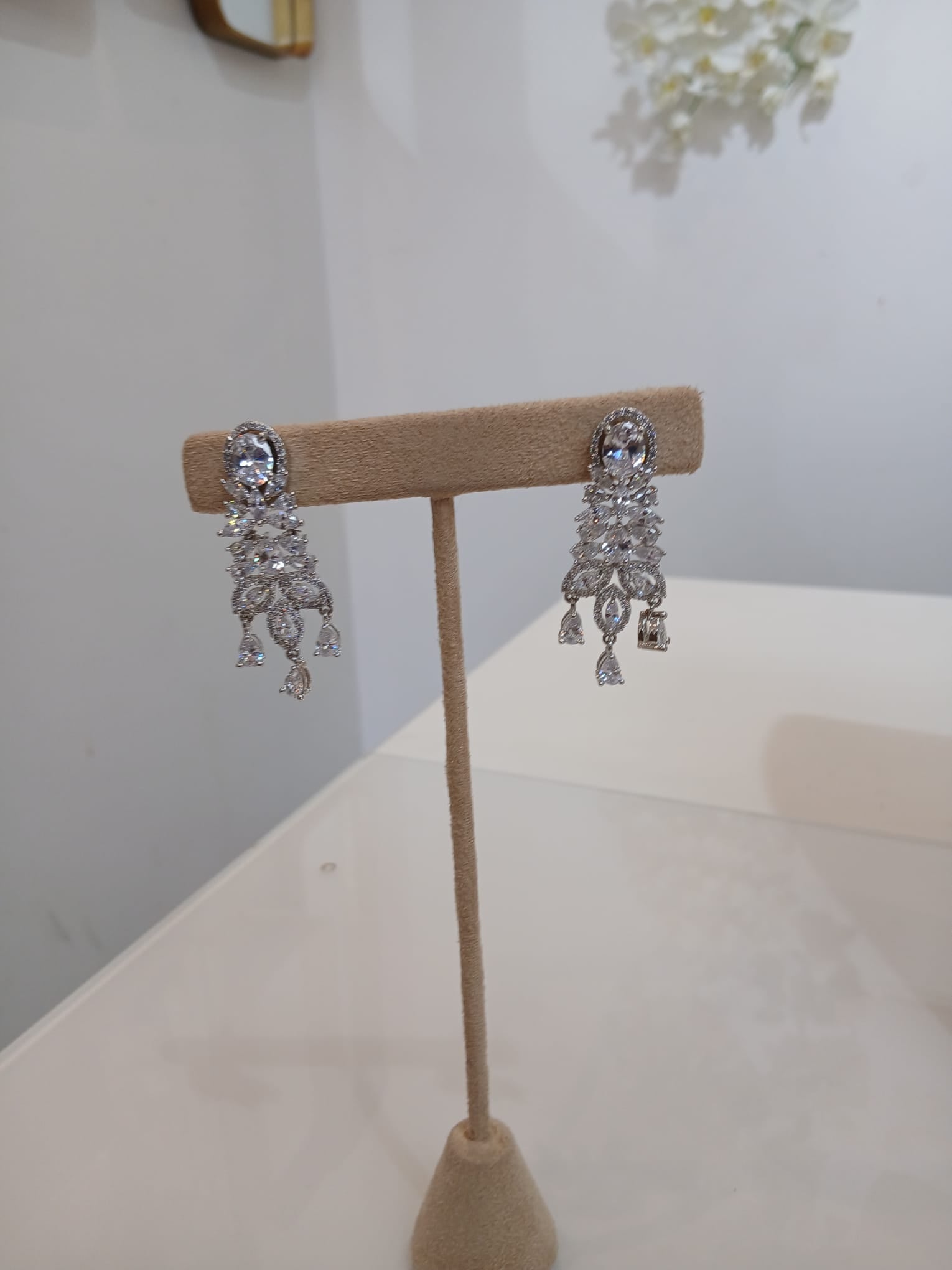 Silver Diamond-Style Cascade Necklace Set with Matching Earrings