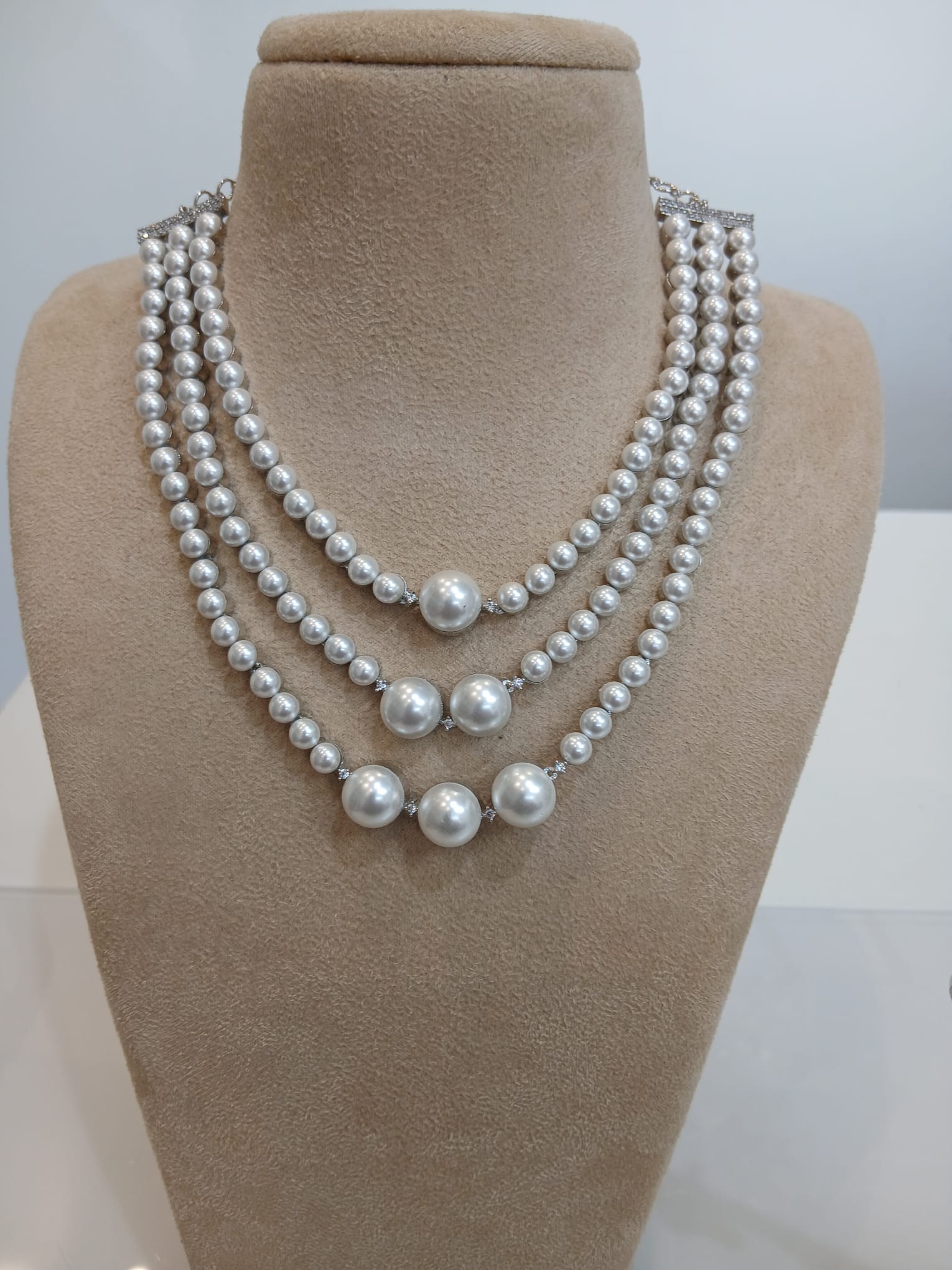 Classic Multi-Layer Pearl Necklace Set with Matching Earrings
