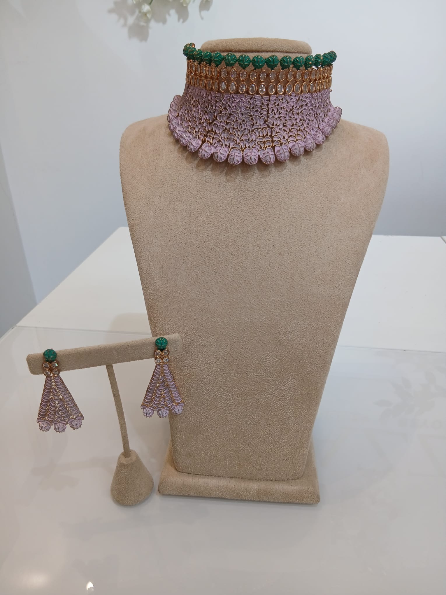 Mint Green and Lilac Mesh Choker Set with Matching Earrings