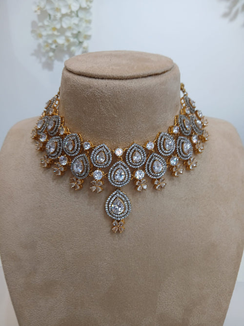 Champagne Gold Teardrop Choker Set with Crystal Earrings