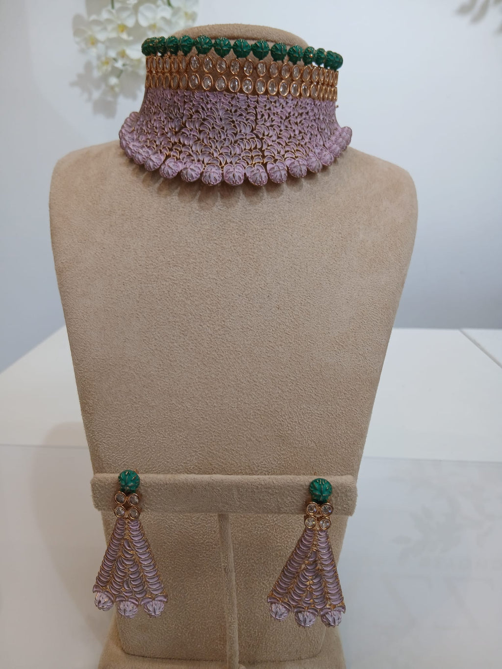Mint Green and Lilac Mesh Choker Set with Matching Earrings