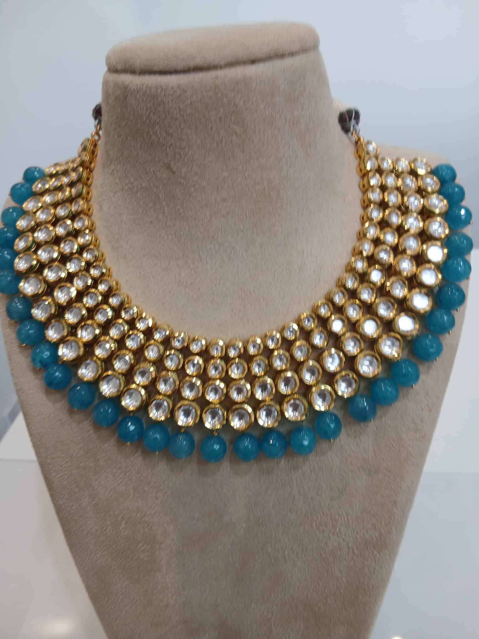 Turquoise Bead Gold Kundan Collar Set with Matching Earrings