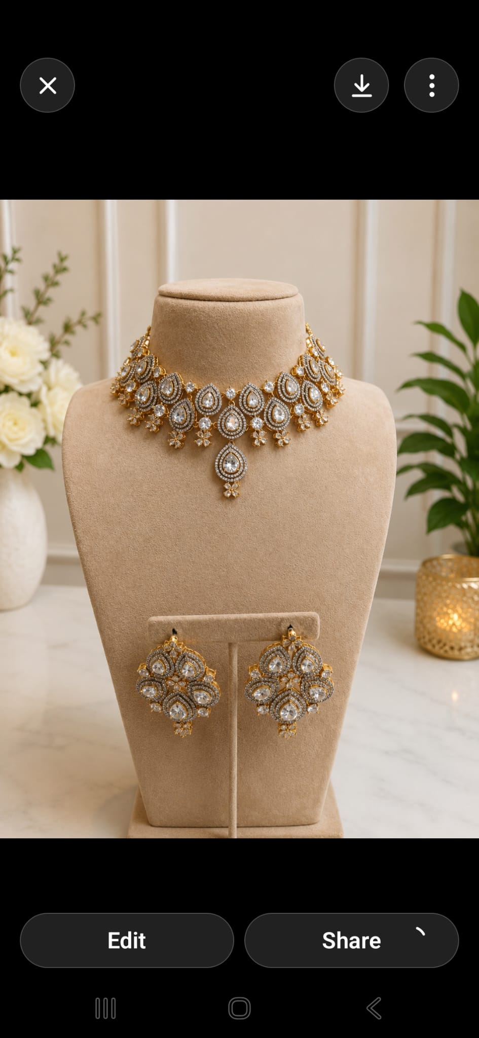 Champagne Gold Teardrop Choker Set with Crystal Earrings