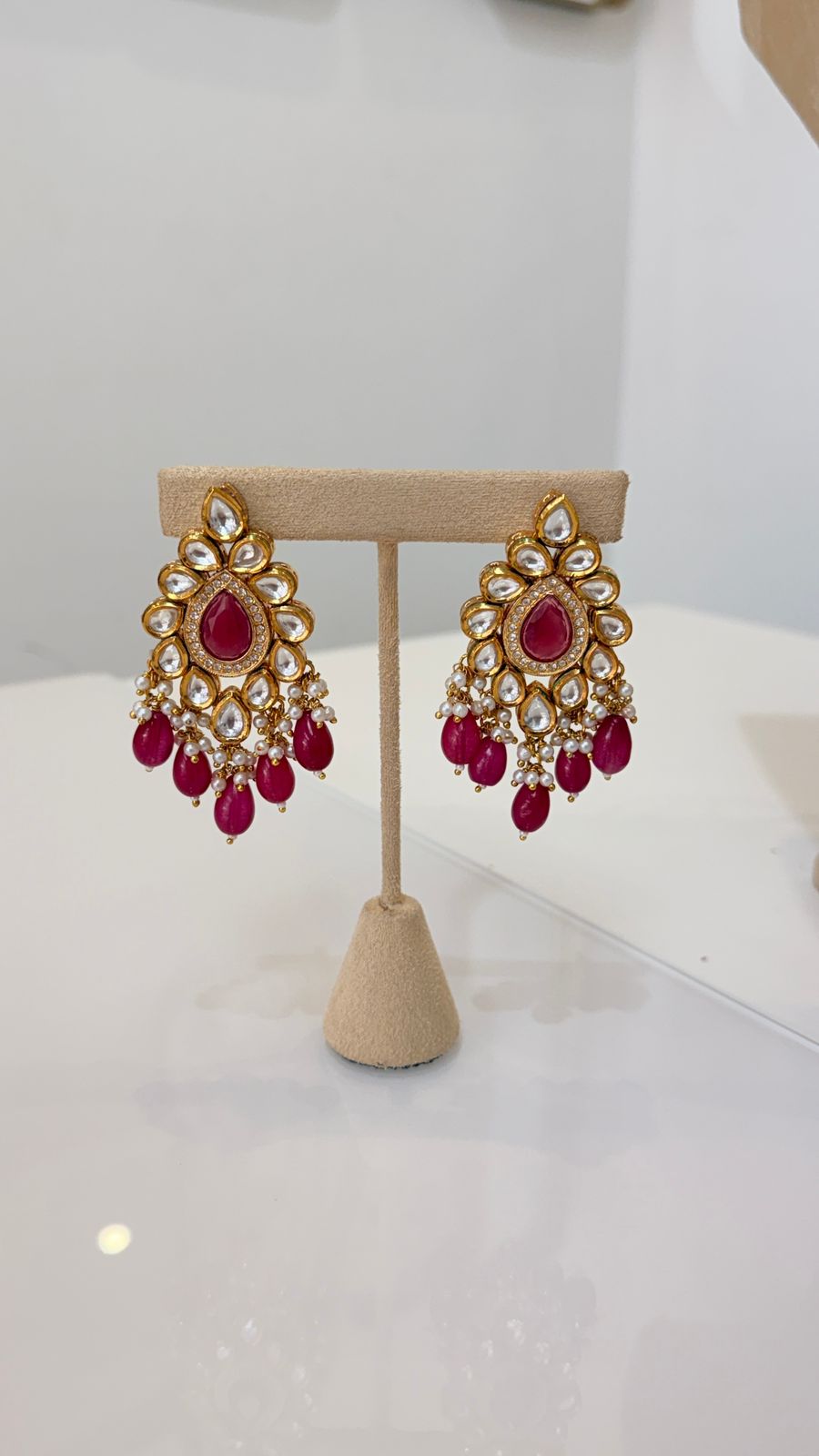 Ruby Red Kundan Choker Set with Pearl Detail Earrings