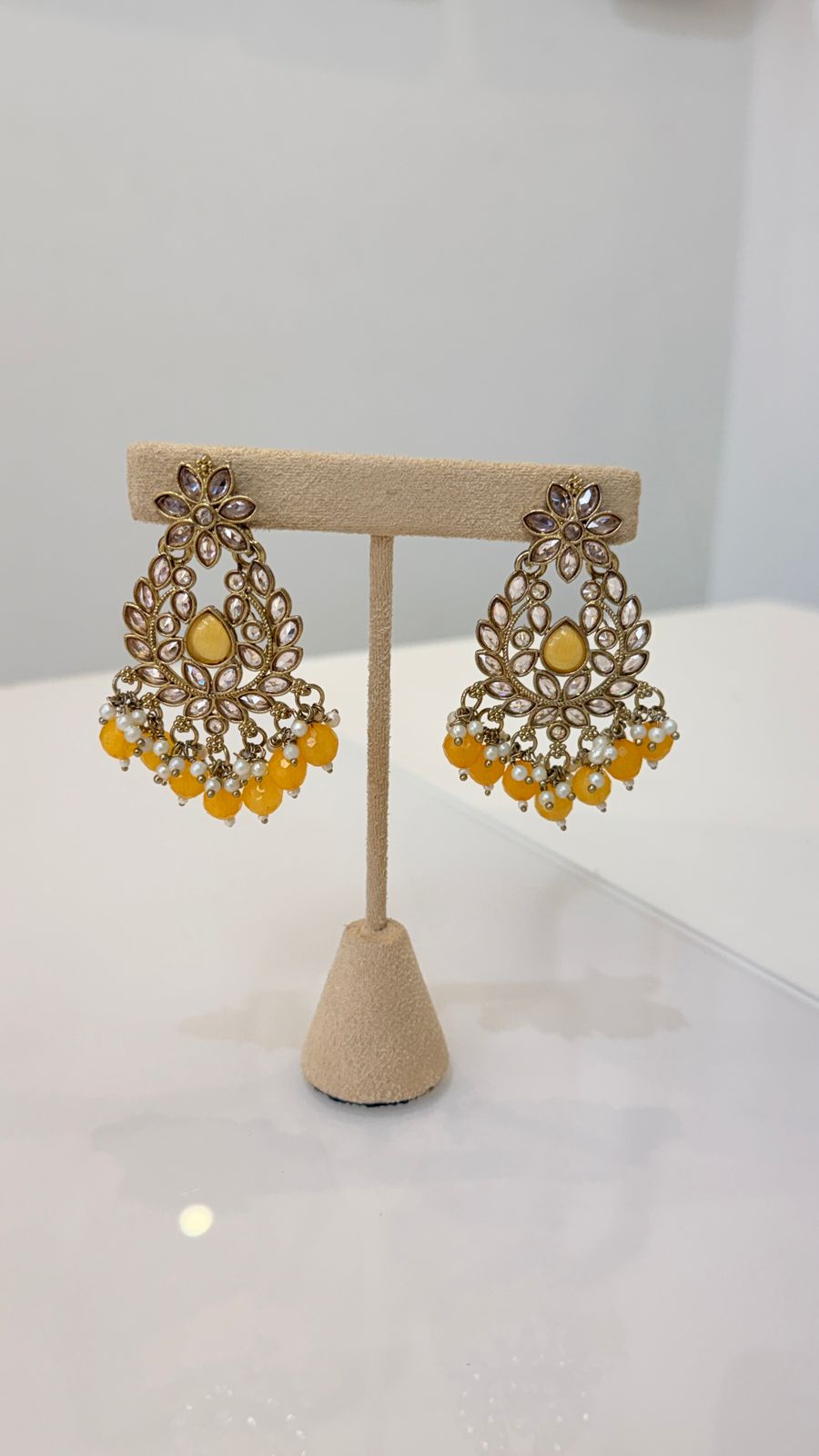 Mustard Yellow Antique Kundan Choker Set with Pearl Drop Earrings