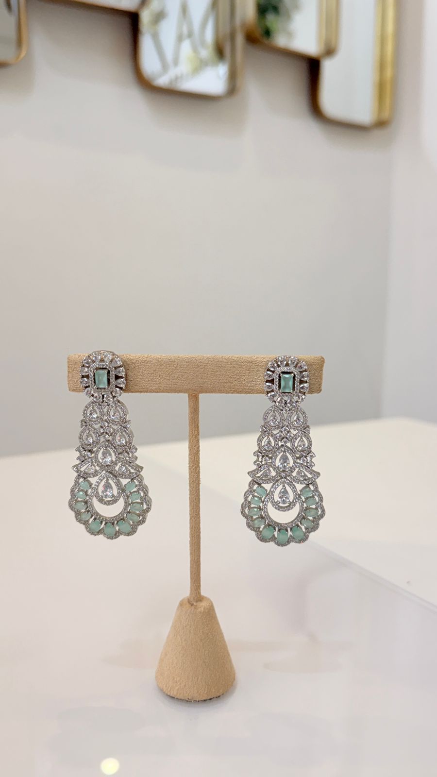 Mint Silver Lace Choker Set with Matching Statement Earrings