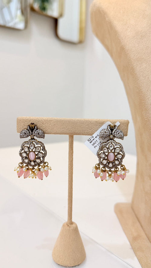 Blush Pink Pearl Beaded Necklace Set with Antique Pendant Earrings
