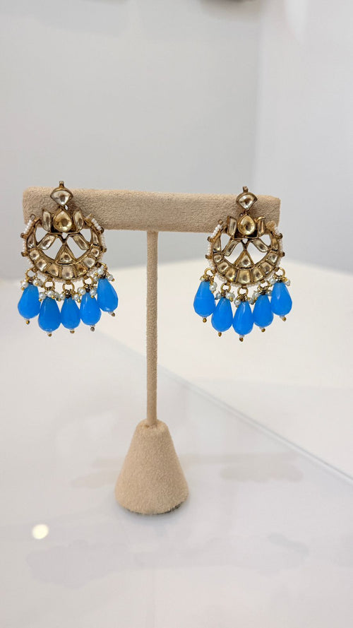 Aqua Blue Beaded Kundan Pendant Necklace Set with Matching Earrings