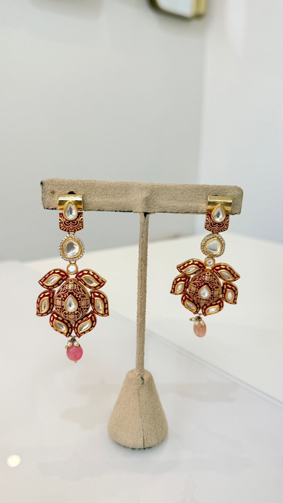 Pink Gold Kundan Choker Set with Matching Earrings