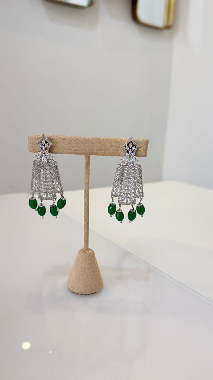 Emerald Green Silver Choker Set with Matching Drop Earrings