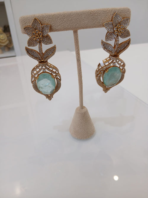 Aqua Blue Floral Drop Earrings