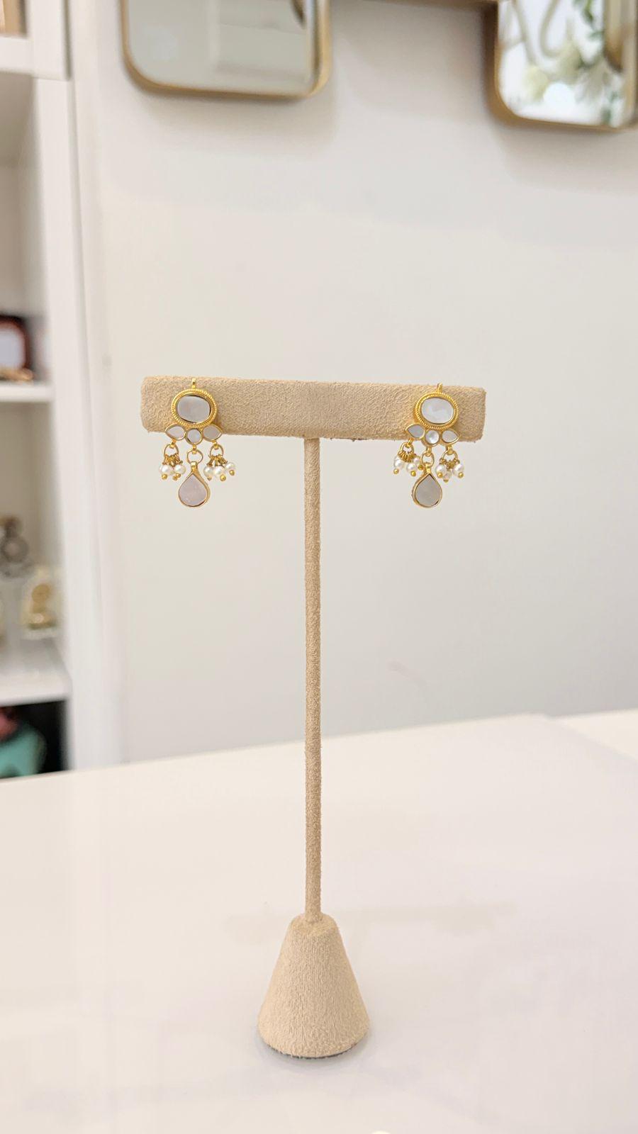 Gold Kundan Style Pearl Choker Necklace and Earrings Set